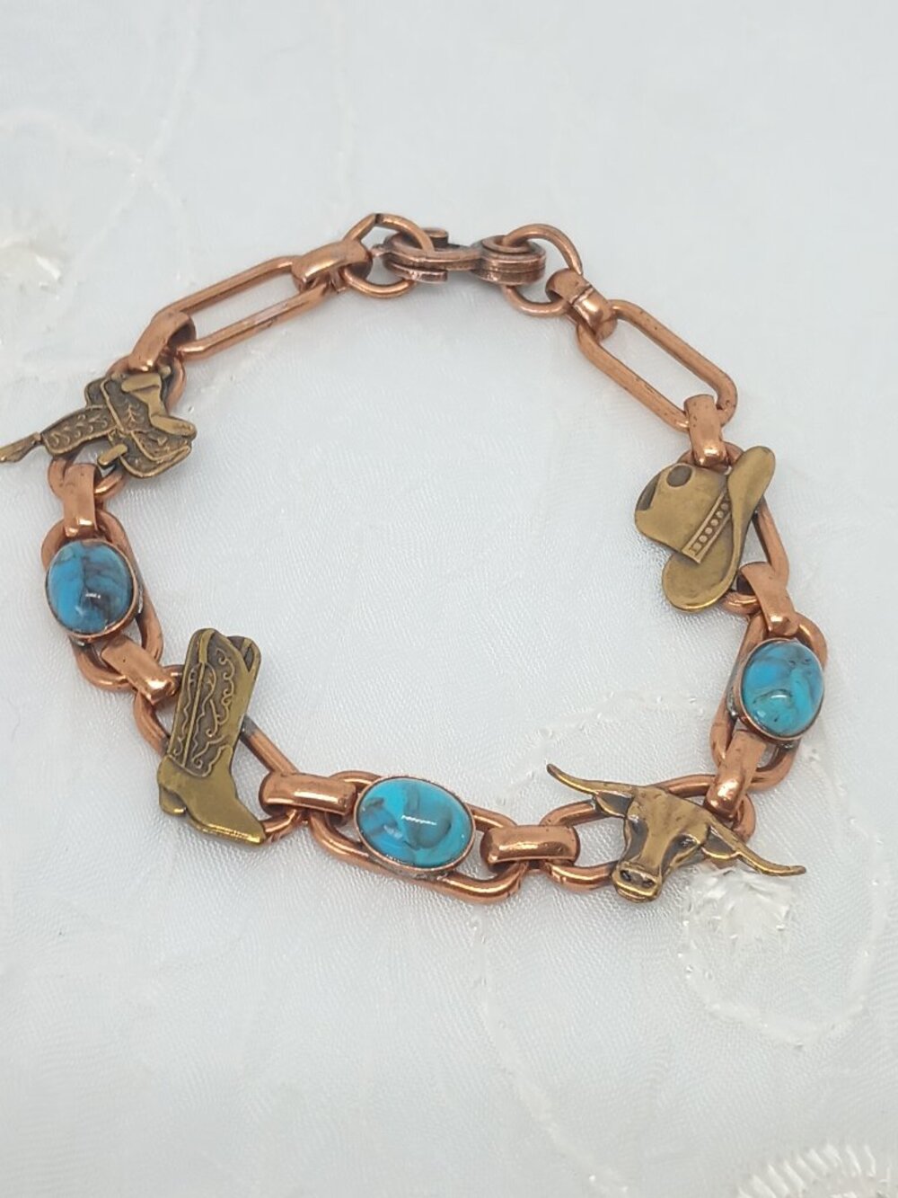 Native American Solid Copper & Turquoise First Nations Tribe Equine Charm Link B - Picture 2 of 6